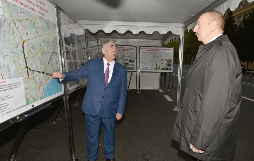 Le président de la République inspecte les travaux effectués sur un tronçon de la rue Chefayet Mehdiyev VIDEO