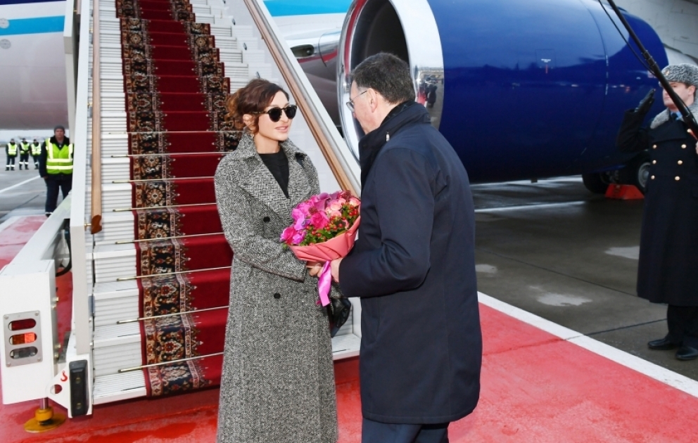 First Vice-President Mehriban Aliyeva arrived in Russia for official visit VIDEO