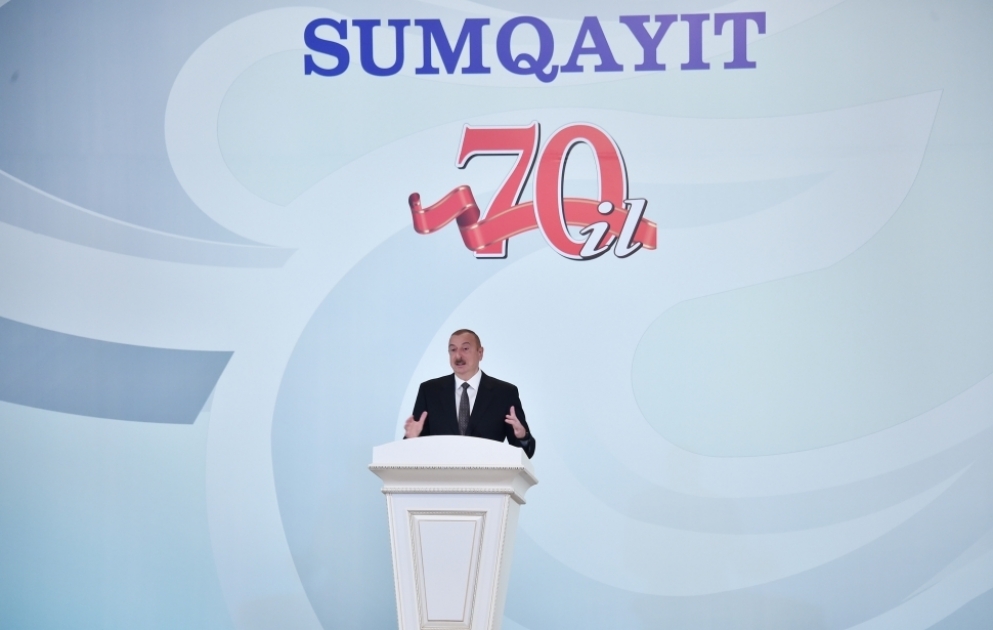 Prezident İlham Əliyev Sumqayıtın 70 illiyinə həsr olunmuş tədbirdə iştirak edib YENİLƏNİB VİDEO