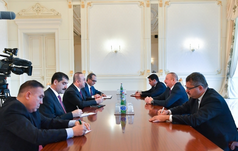 President Ilham Aliyev received delegation led by Turkish Foreign Minister VIDEO