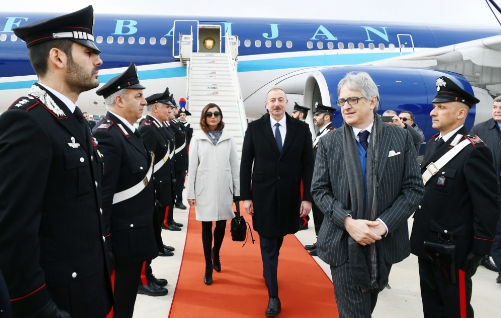 President Ilham Aliyev arrived in Italy for state visit VIDEO