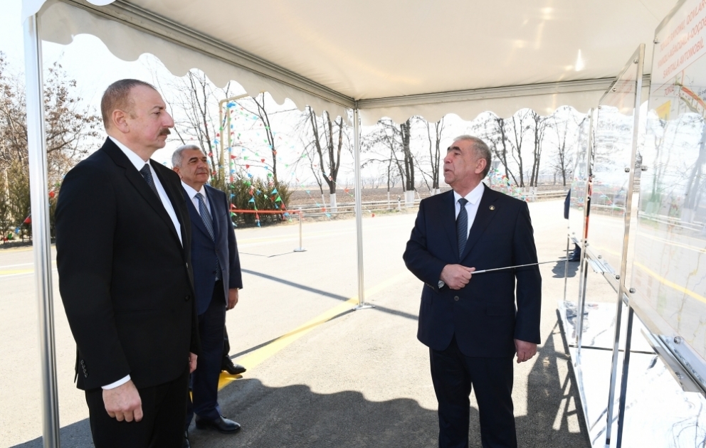 President Ilham Aliyev attended opening of newly reconstructed highway in Tovuz VIDEO