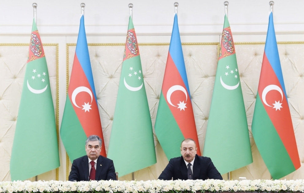 Azerbaijani, Turkmen presidents made press statements VIDEO