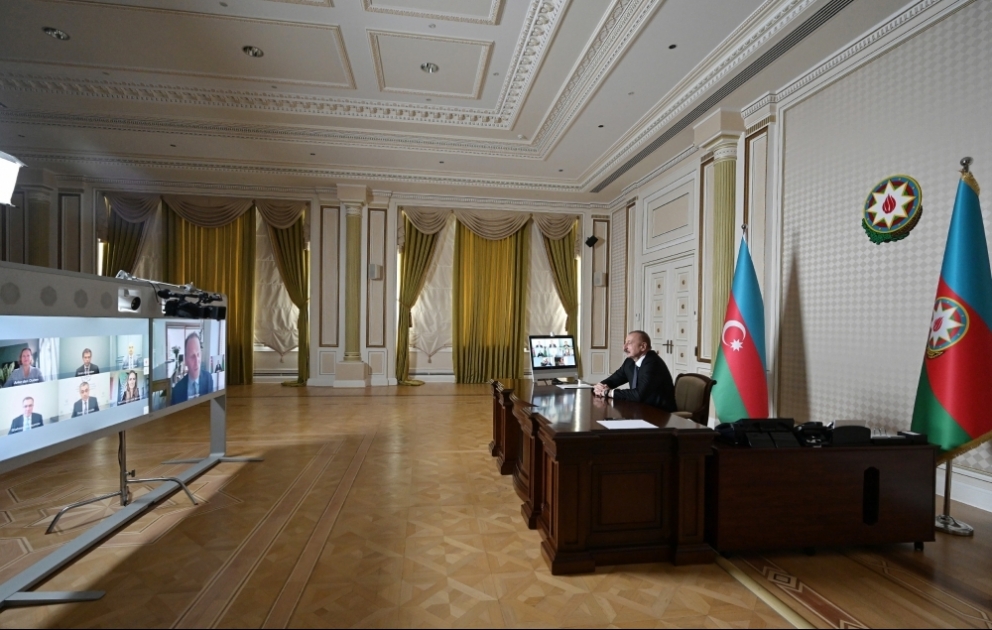 Video conference between President Ilham Aliyev, vice-president and other representatives of Microsoft held VIDEO