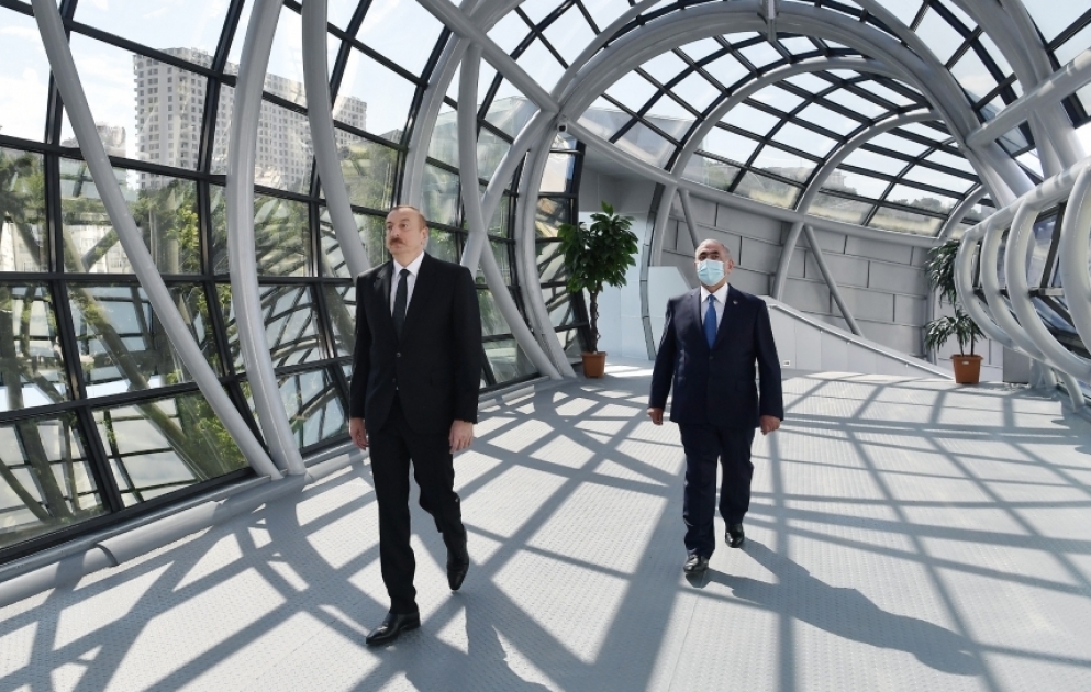 President Ilham Aliyev attended opening of above-ground pedestrian crossing in Neapol Street, Baku VIDEO