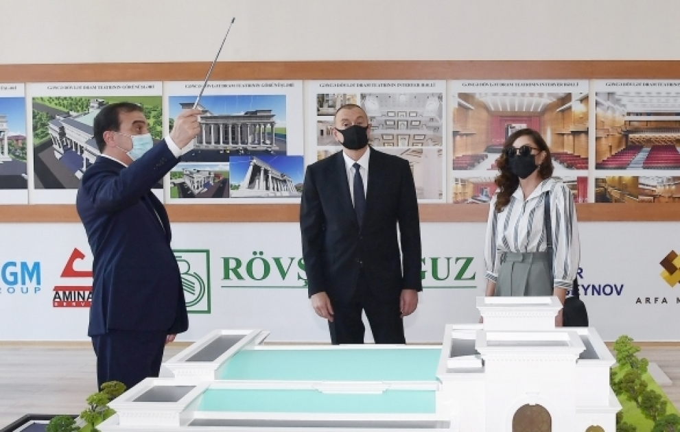 Prezident İlham Əliyev Gəncə Dövlət Dram Teatrının yeni binasının tikintisi ilə tanış olub YENİLƏNİB VİDEO