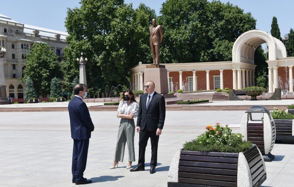 President Ilham Aliyev arrived in Ganja city for visit VIDEO