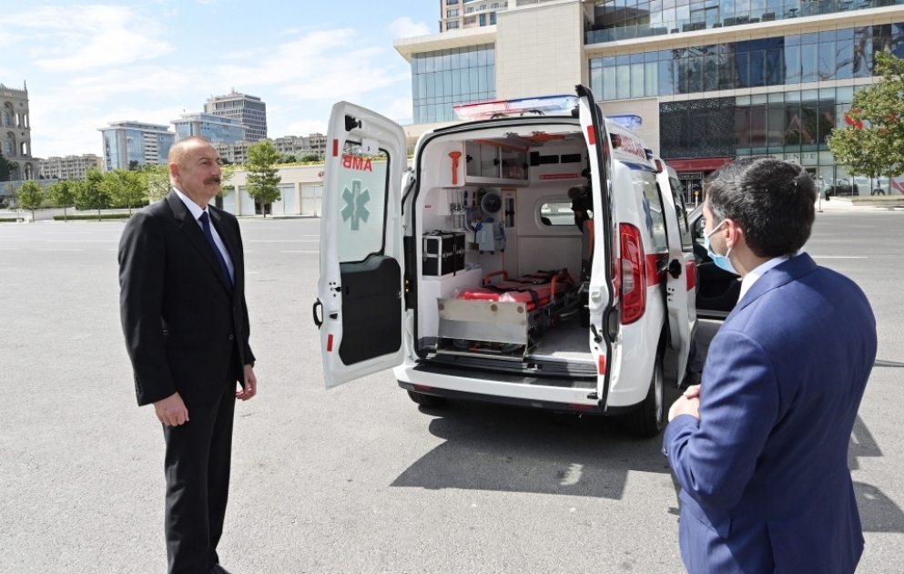 President Ilham Aliyev viewed new ambulances delivered to Azerbaijan VIDEO