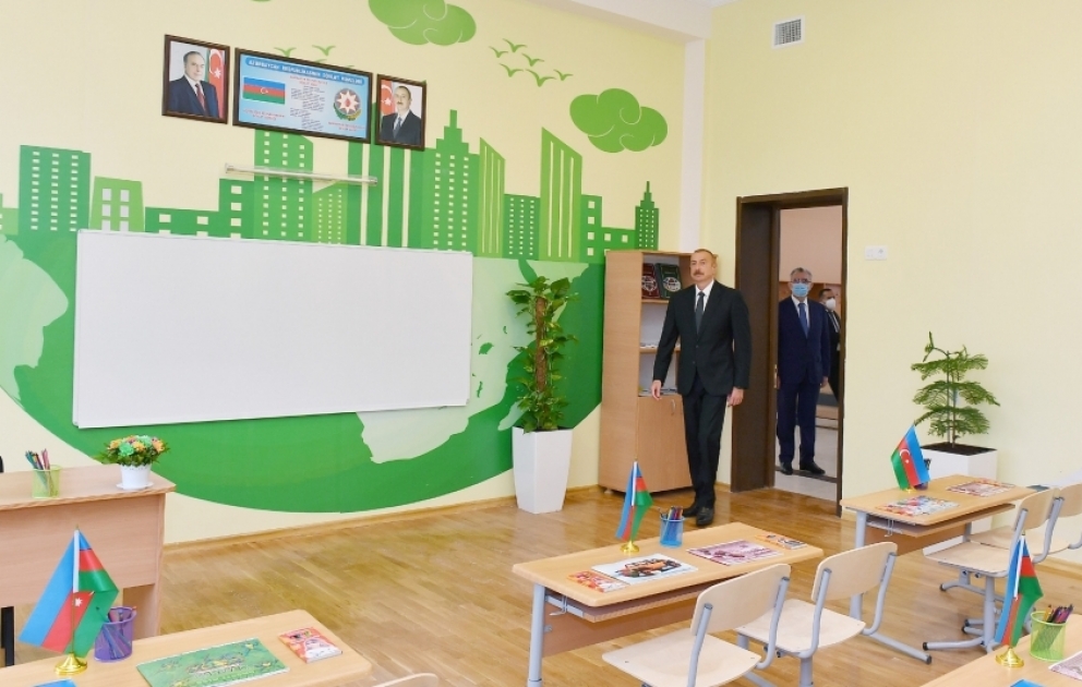 Президент Ильхам Алиев принял участие в открытии школы номер 154 в поселке Амирджан  ОБНОВЛЕНО ВИДЕО