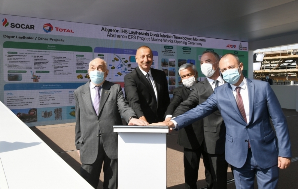 Prezident İlham Əliyev “Abşeron” yatağının dəniz əməliyyatlarının təməlqoyma mərasimində iştirak edib YENİLƏNİB-2  VİDEO