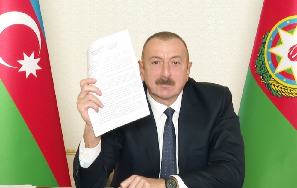 Prezident İlham Əliyev: Bu bəyanatda Dağlıq Qarabağın statusu haqqında bir kəlmə də yoxdur VİDEO