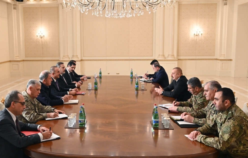 President Ilham Aliyev received Turkish Foreign Minister, Minister of National Defense and Director of National Intelligence Organization VIDEO