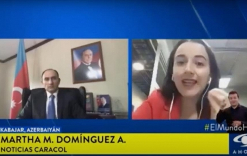 Kolumbiya televiziyasında Azərbaycan, Rusiya və Ermənistan rəhbərlərinin imzaladıqları bəyanata dair reportaj və müsahibə yayımlanıb VİDEO