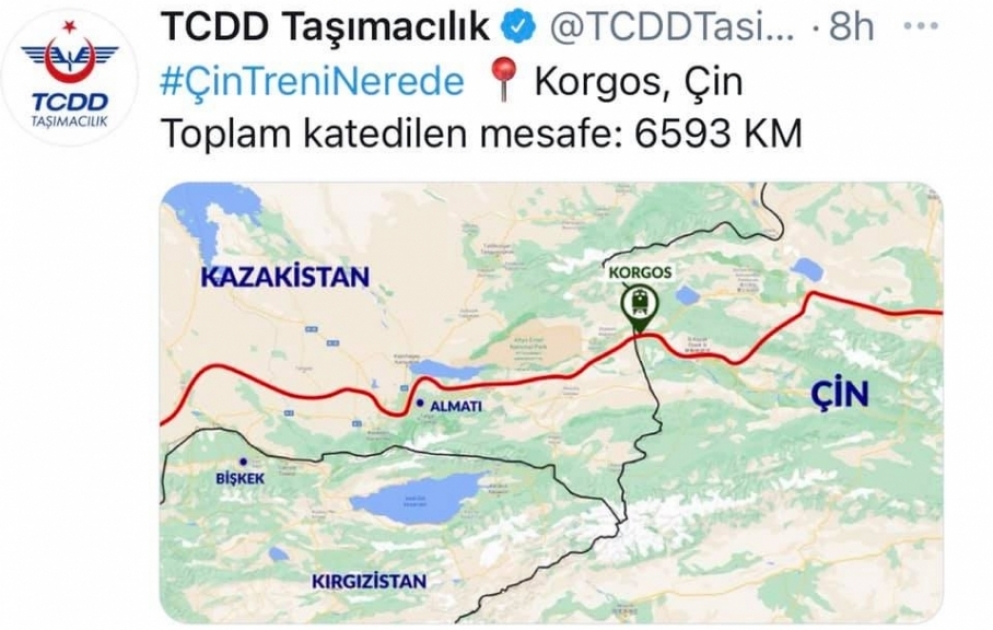 Bakı-Tbilisi-Qars dəmir yolu xətti ilə hərəkət edən Türkiyənin ilk ixrac qatarı Çinlə sərhədə çatıb VİDEO