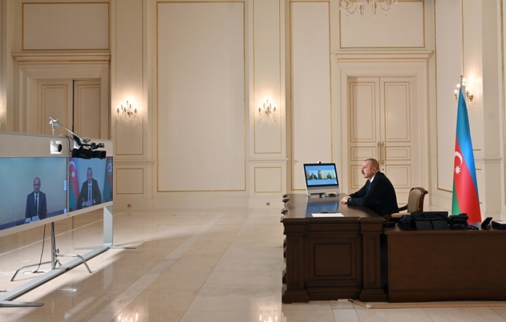 President Ilham Aliyev received in a video format Vugar Suleymanov on his appointment as Chairman of Board of Agency for Mine Action VIDEO