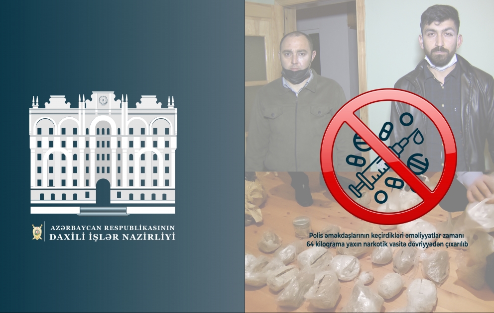Polis əməkdaşlarının keçirdikləri əməliyyat zamanı 64 kiloqram narkotik vasitə dövriyyədən çıxarılıb VİDEO