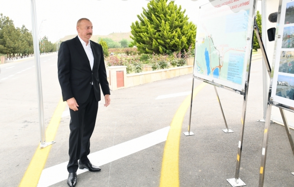 Hacıqabul-Muğan avtomobil yolu yenidənqurmadan sonra istifadəyə verilib  Prezident İlham Əliyev tədbirdə iştirak edib YENİLƏNİB VİDEO