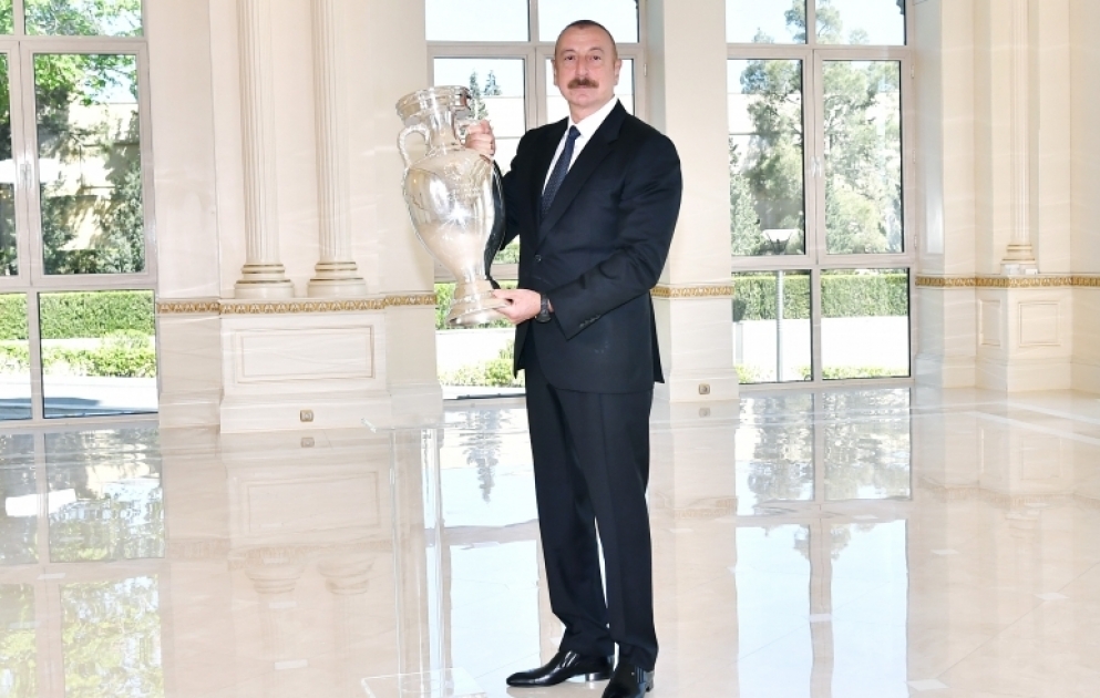 President Ilham Aliyev presented EURO 2020 Trophy VIDEO