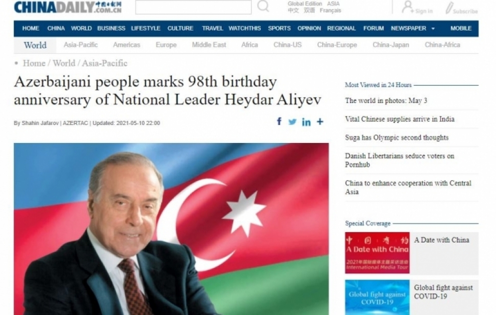 “China Daily”: Heydər Əliyev bütün ömrünü doğma Azərbaycana xidmətə həsr etmiş böyük şəxsiyyətdir VİDEO