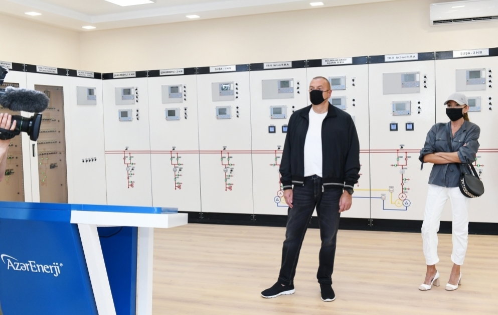 Präsident Ilham Aliyev weiht neues Umspannwerk in Füsuli Region ein VIDEO