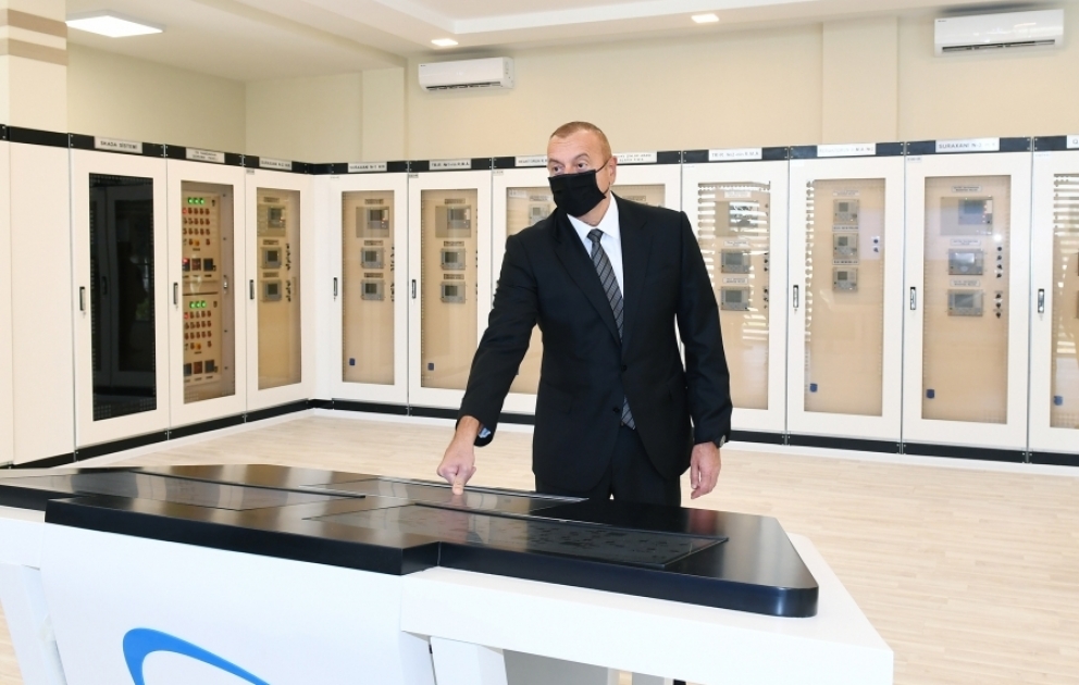 Präsident Ilham Aliyev weiht rekonstruiertes Umspannwerk ein VIDEO
