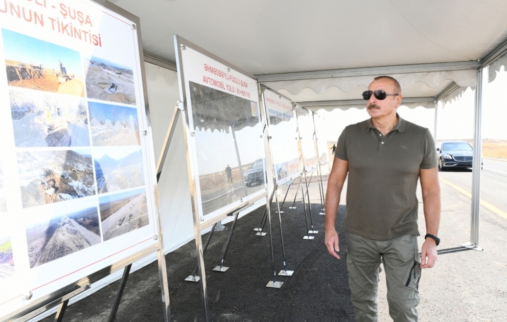 President Ilham Aliyev viewed completion of work at Ahmadbayli-Fuzuli-Shusha Victory road VIDEO