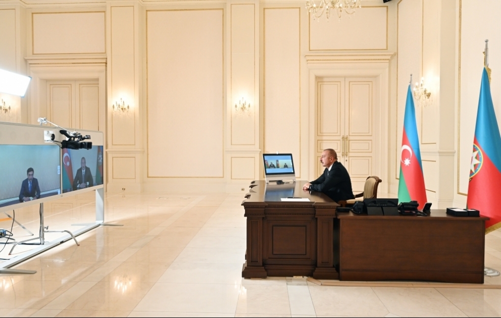 Le président Ilham Aliyev s’entretient en visioconférence avec Farid Gayibov, qui vient d’être nommé ministre de la Jeunesse et des Sports VIDEO