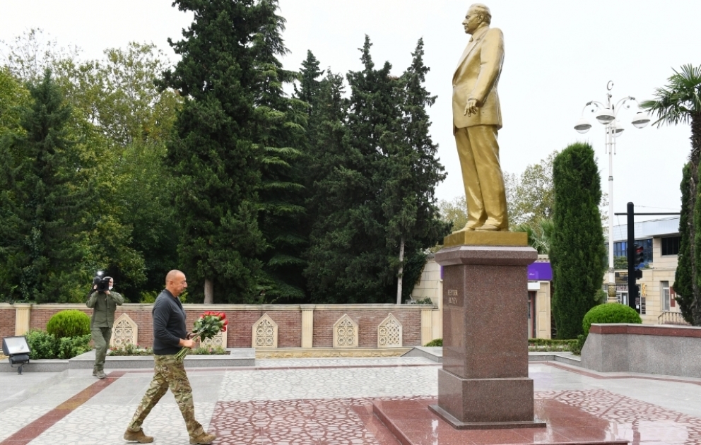 President Ilham Aliyev arrived in Tartar district for visit VIDEO