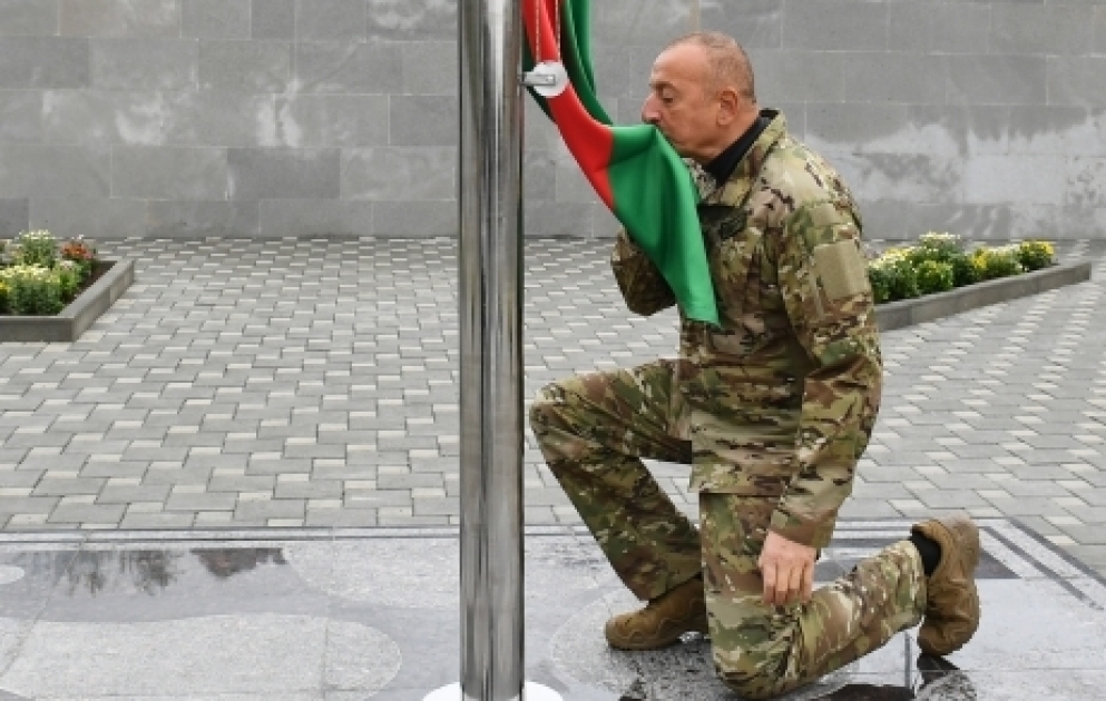 President Ilham Aliyev raised Azerbaijani flag in Talish village of Tartar district VIDEO