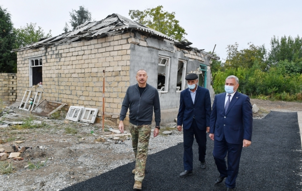President Ilham Aliyev viewed conditions created in a new house built on the site of the one destroyed in Tartar as a result of Armenian armed forces’ missile attacks VIDEO