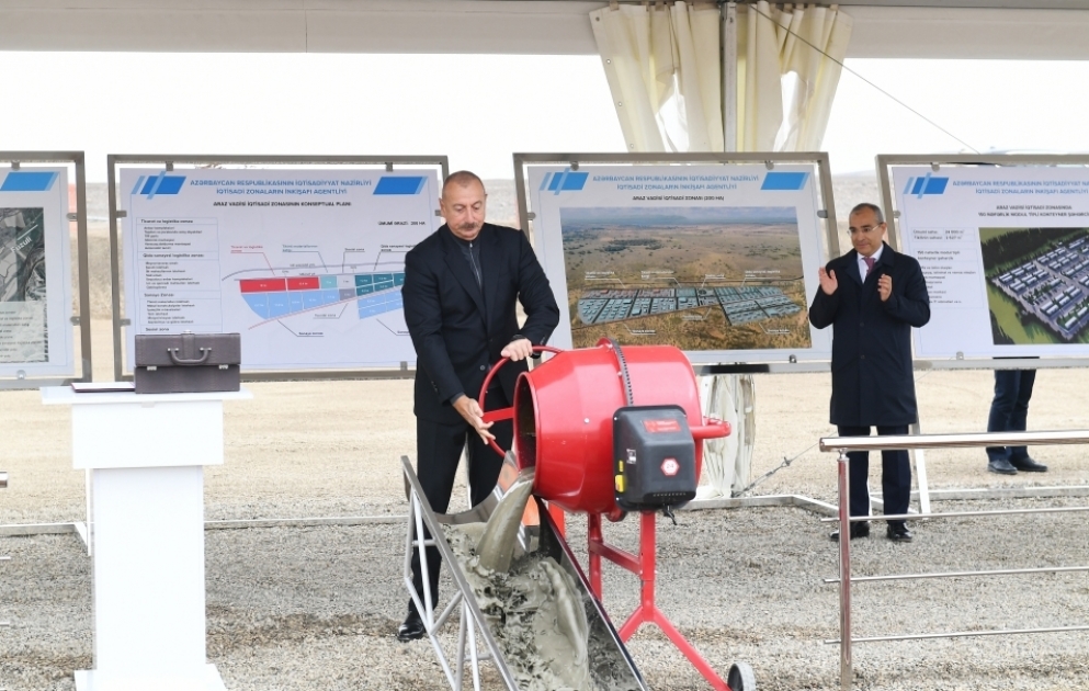 President Ilham Aliyev laid foundation stone for “Araz Valley Economic Zone” Industrial Park to be established in East Zangazur economic region VIDEO
