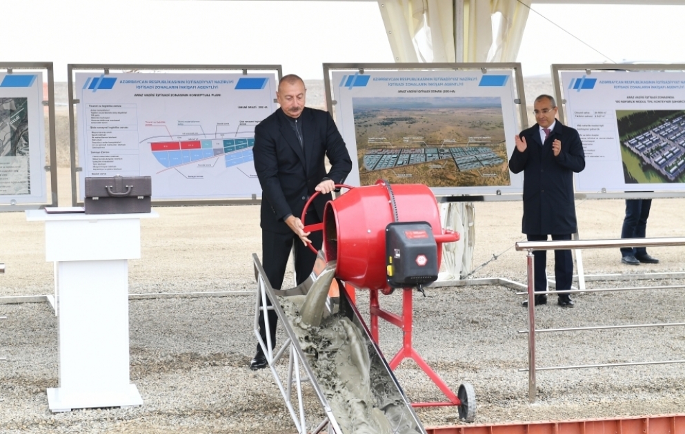Le président azerbaïdjanais pose la première pierre du futur Parc industriel « Zone économique de la vallée d'Araz » VIDEO