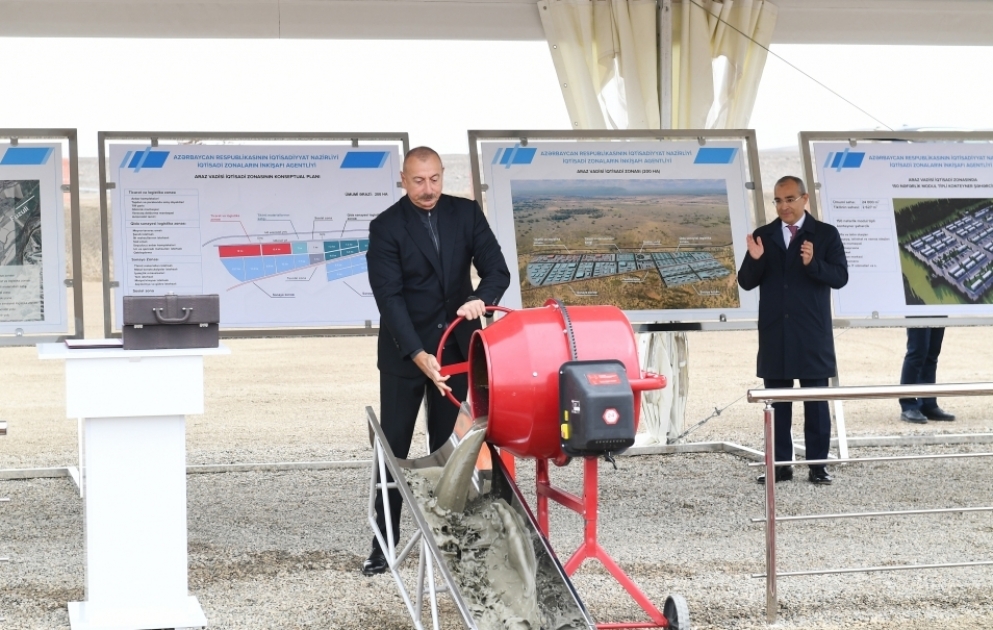 Präsident Ilham Aliyev legt Grundstein für Industriepark, der in der Wirtschaftsregion Ost-Zangazur angelegt werden soll VIDEO