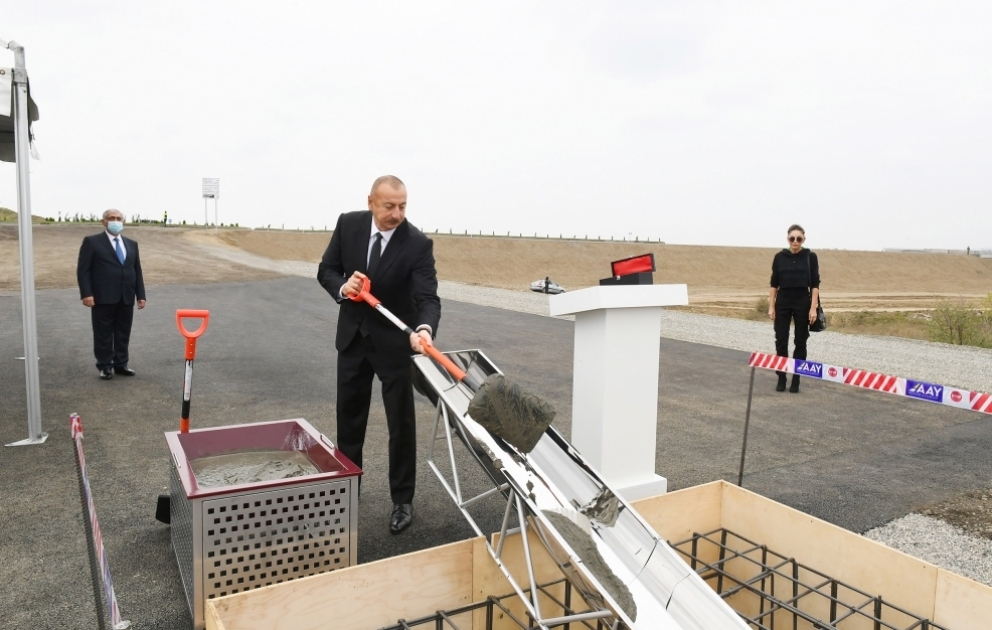 President Ilham Aliyev and First Lady Mehriban Aliyeva visited Fuzuli district Foundation stone for Fuzuli-Aghdam highway was laid VIDEO