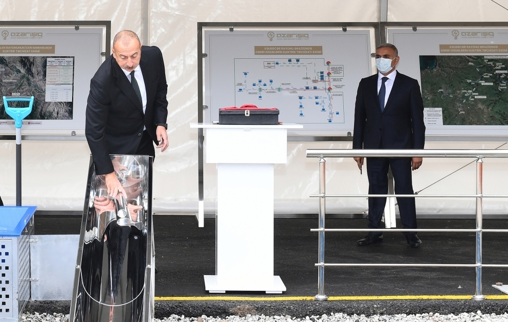 Prezident İlham Əliyev Zəngilan rayonunda Rəqəmsal Yarımstansiyanın təməlini qoyub VİDEO