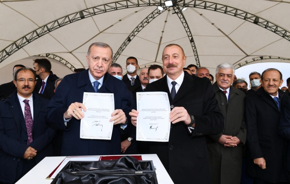 Azerbaijani, Turkish presidents laid foundation stone for Zangazur corridor-Horadiz-Jabrayil-Zangilan-Aghband highway VIDEO