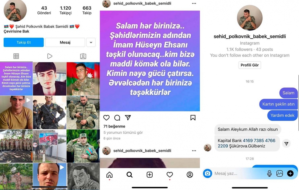 Şəhid polkovnik Babək Səmidlinin adından saxta səhifə açaraq insanlardan pul tələb edən şəxs saxlanılıb VİDEO