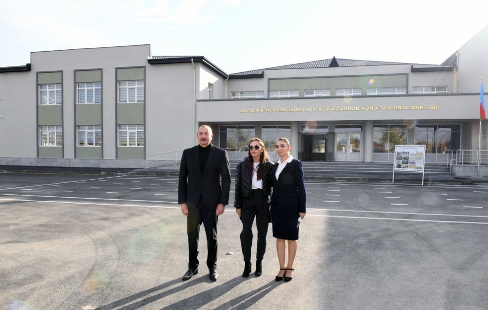 Schamachi: Präsident Ilham Aliyev und First Lady Mehriban Aliyeva weihen Schulgebäude im Dorf Çarhan/Tscharhan ein VIDEO