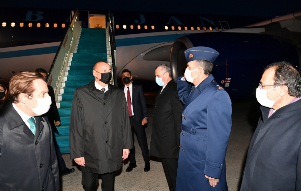 President Ilham Aliyev arrived in Turkey VIDEO