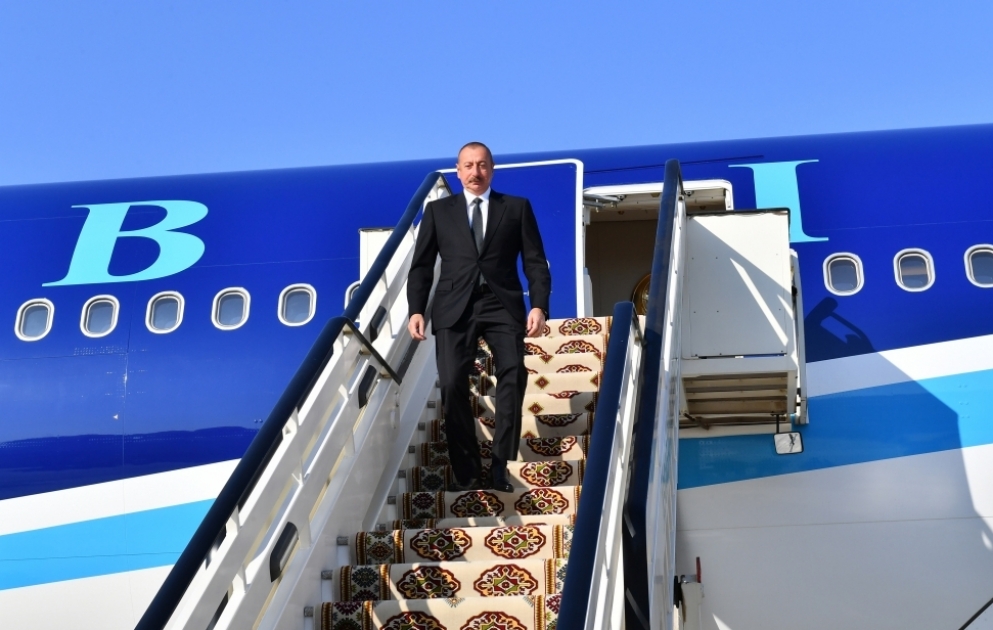 President Ilham Aliyev arrived in Turkmenistan for visit VIDEO