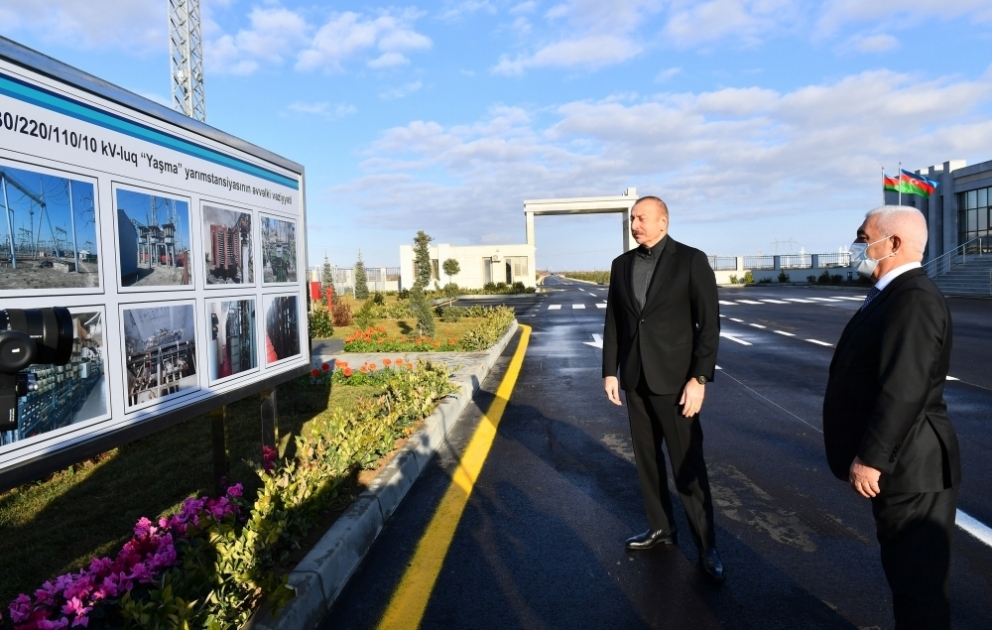 Prezident İlham Əliyev yenidən qurulan 330 kilovoltluq “Yaşma” qovşaq yarımstansiyasının açılışında iştirak edib VİDEO