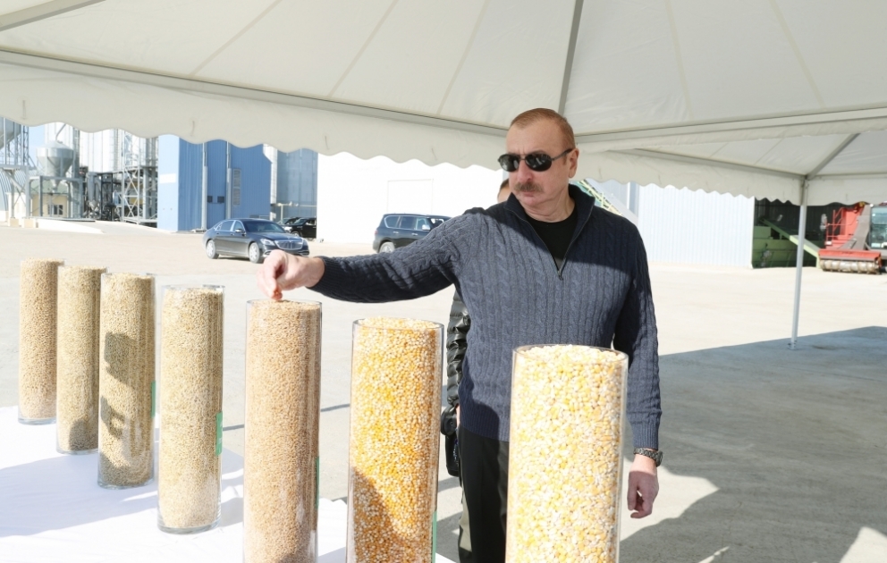 Prezident İlham Əliyev və birinci xanım Mehriban Əliyeva “Ağcabədi taxıl Aqropark”da yaradılan şəraitlə tanış olublar VİDEO