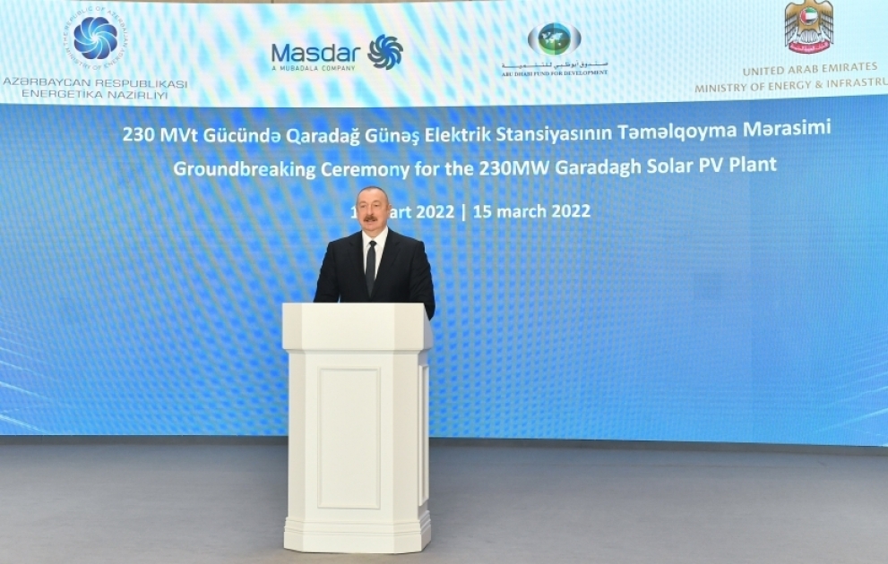 Prezident İlham Əliyev Qaradağ Günəş Elektrik Stansiyasının təməlqoyma mərasimində iştirak edib YENİLƏNİB-2 VİDEO