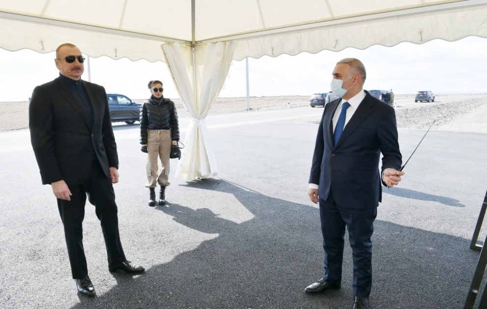 President Ilham Aliyev and First Lady Mehriban Aliyeva visited Sugovushan settlement, Tartar district  Presentation of a modern insulated and protected cable line was held in Sugovushan settlement VIDEO