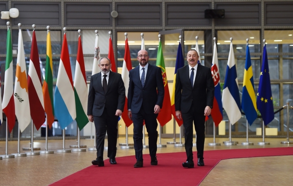 Meeting of President Ilham Aliyev with President of European Council and Prime Minister of Armenia in format of working dinner was held in Brussels VIDEO