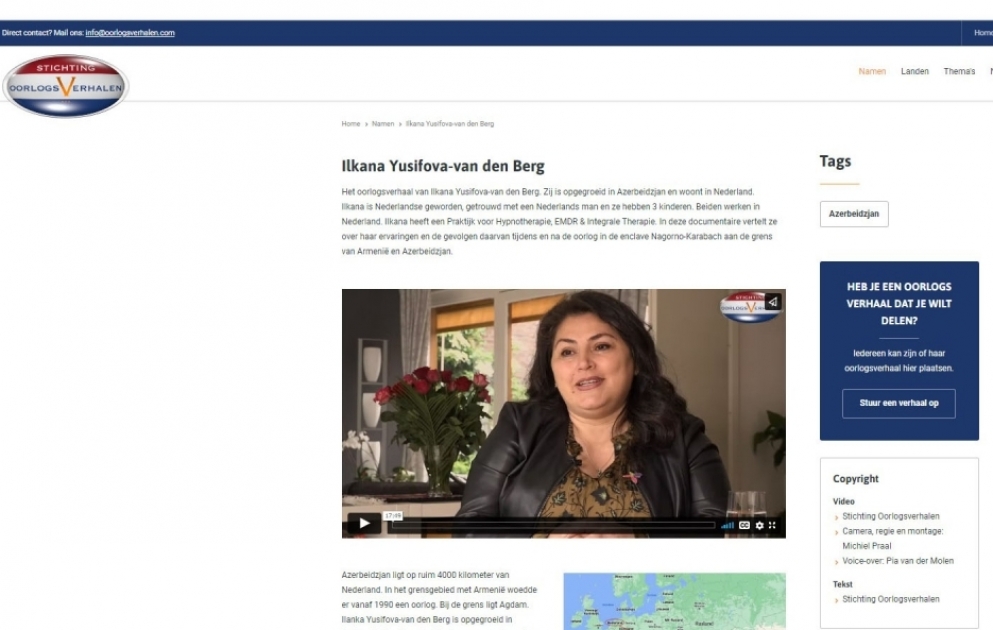 Niderlandın “oorlogsverhalen.com” portalında Ağdam reallıqlarını əks etdirən sənədli film yayımlanıb VİDEO