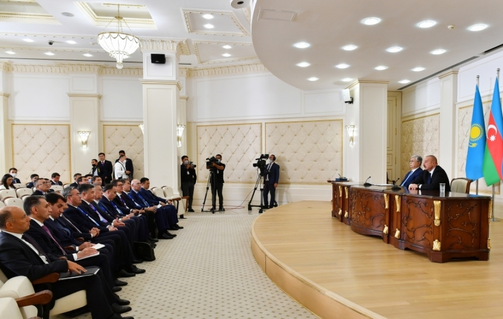 Presidents of Azerbaijan and Kazakhstan made press statements VIDEO