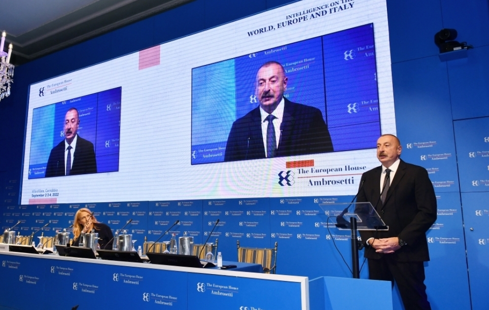 President Ilham Aliyev attended international forum in Cernobbio, Italy The head of state made a speech at the forum and responded to questions from international media outlets VIDEO