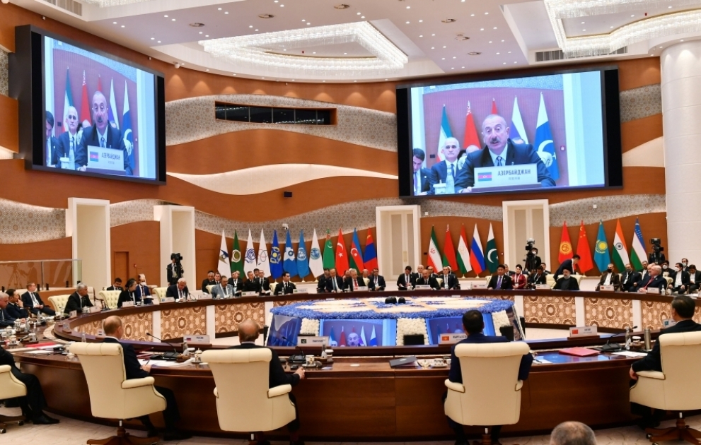 Səmərqənddə Şanxay Əməkdaşlıq Təşkilatına üzv ölkələrin Sammiti keçirilib Azərbaycan Prezidenti İlham Əliyev Sammitdə çıxış edib YENİLƏNİB-2 VİDEO