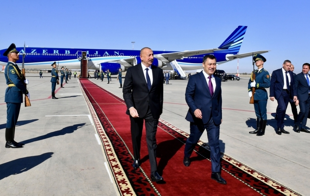President Ilham Aliyev arrived in Kyrgyzstan for state visit VIDEO